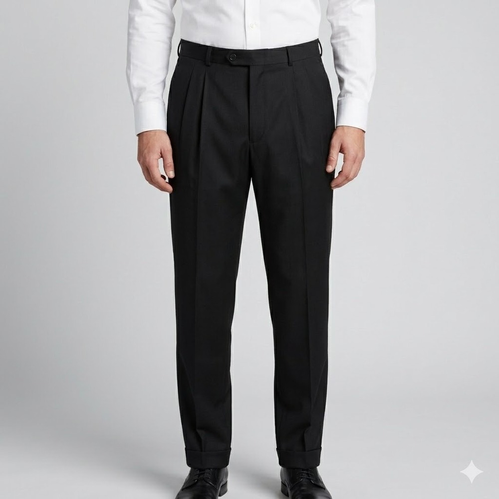 Linea Naturale Lanificio Comero 100% Wool Pleated Dress Pants 38x27 Black